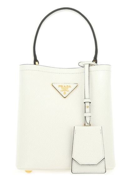 Prada Woman White Leather Small Panier Handbag