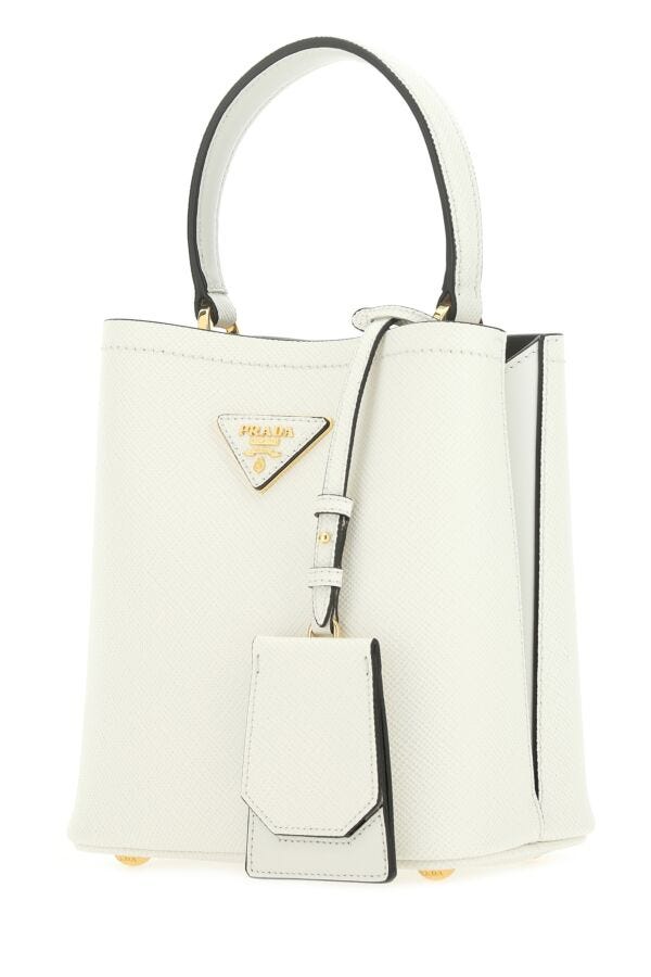 Prada Woman White Leather Small Panier Handbag