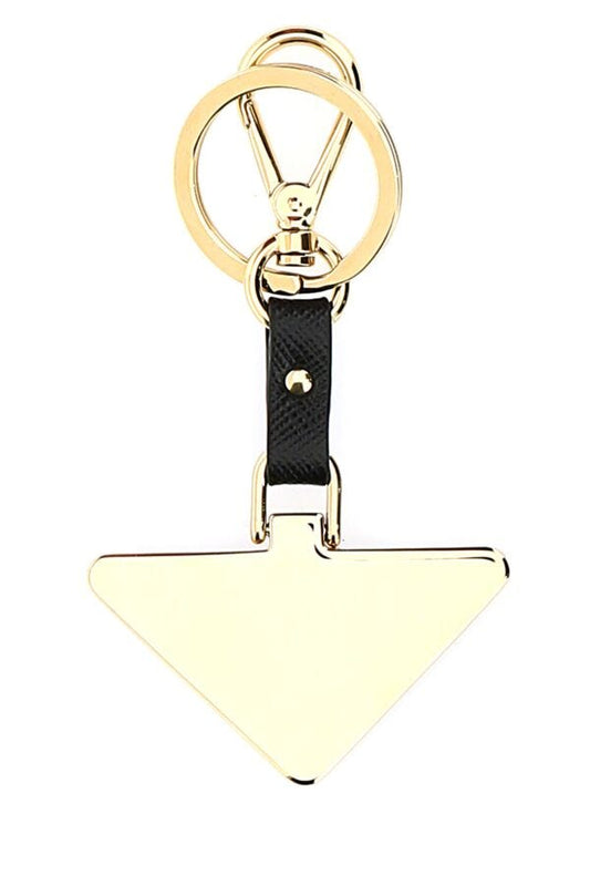 Prada Woman Two-Tone Metal And Leather Key Ring