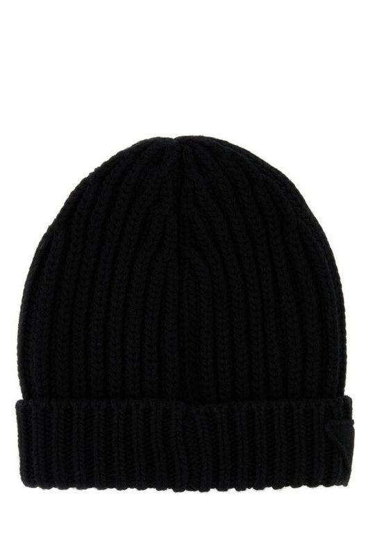 Prada Woman Black Wool Blend Beanie Hat