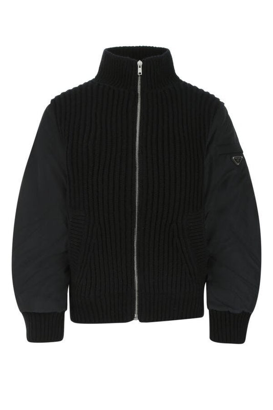 Prada Woman Black Cashmere And Re-Nylon Jacket