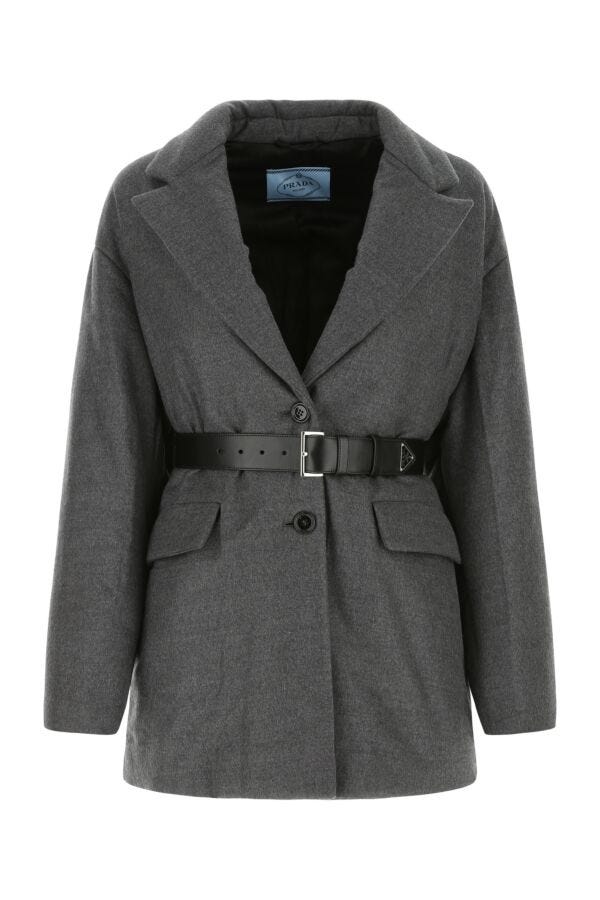 Prada Woman Melange Dark Grey Wool Blend Blazer