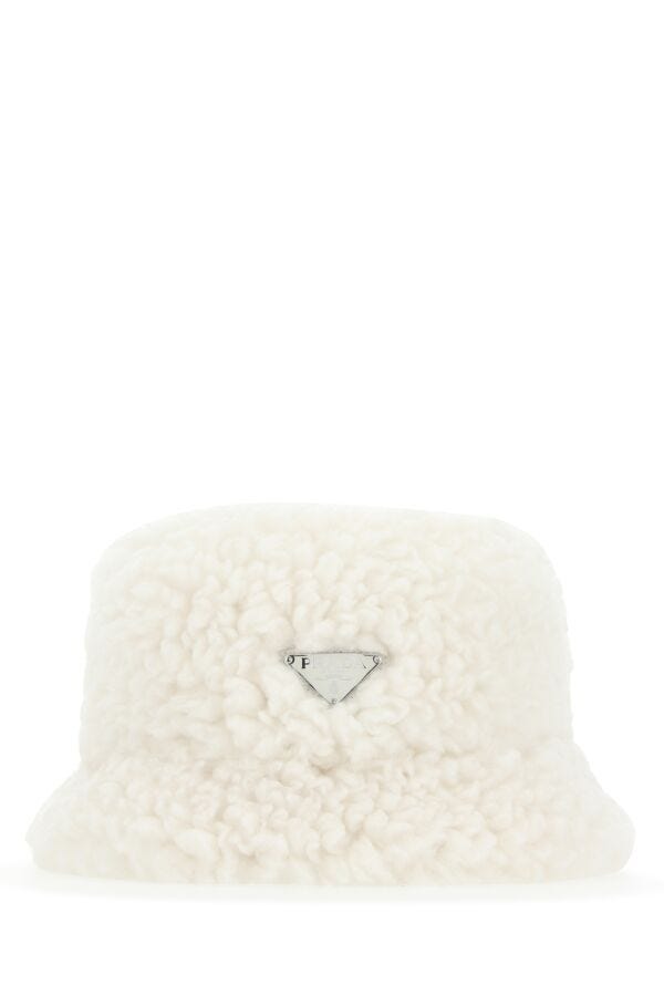 Prada Woman Ivory Eco Shearling Hat