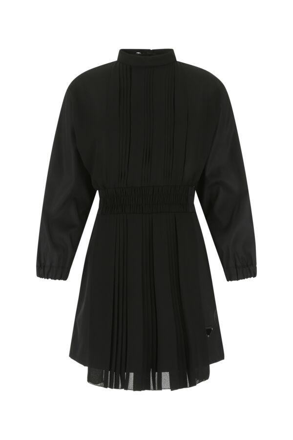 Prada Woman Black Re-Nylon And Crepe Jumpsuit