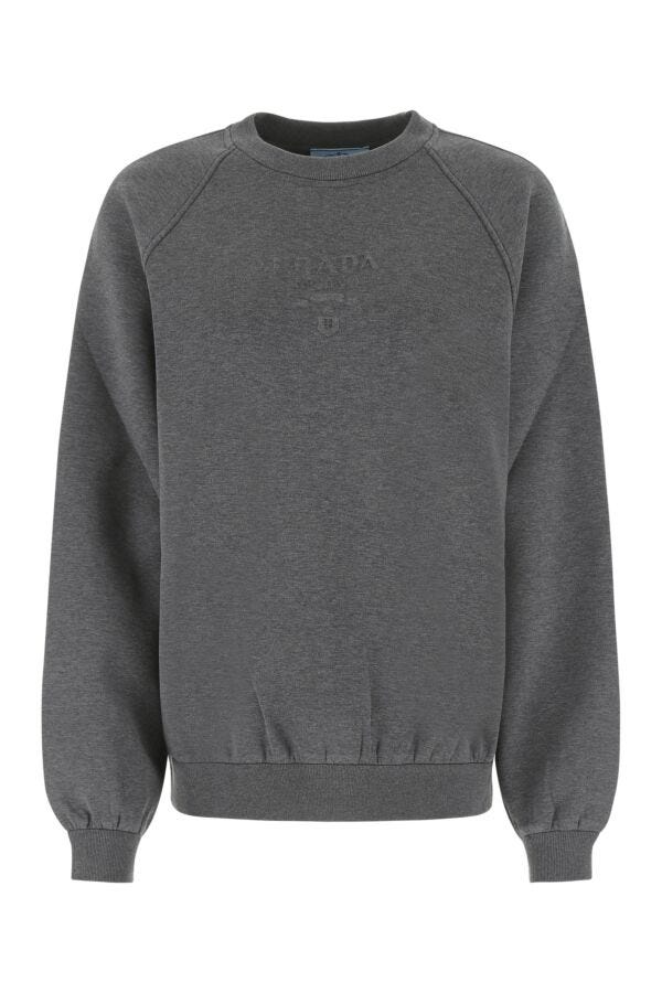 Prada Woman Grey Cotton Blend Oversize Sweatshirt