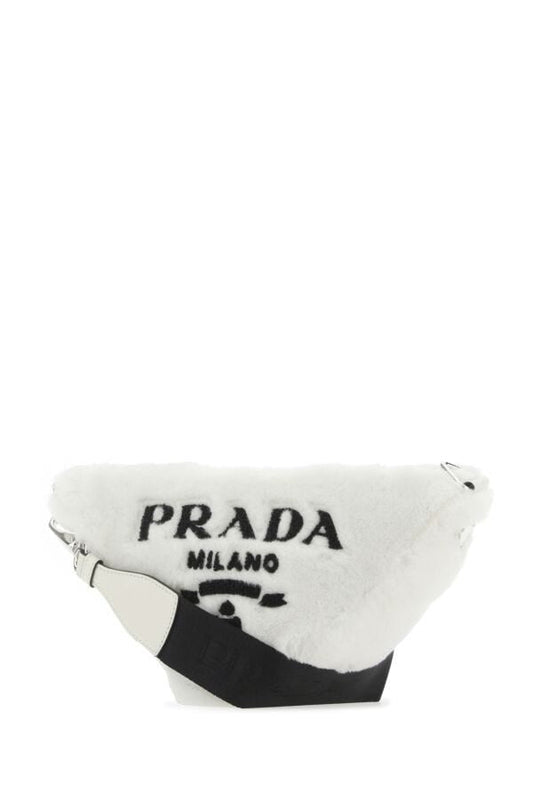 Prada Woman White Shearling Triangle Crossbody Bag