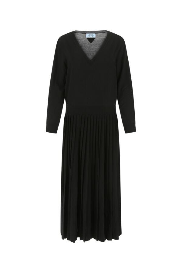 Prada Woman Black Stretch Wool Blend Dress