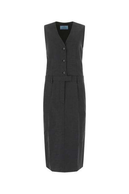 Prada Woman Dark Grey Wool Dress