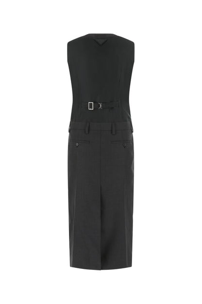 Prada Woman Dark Grey Wool Dress