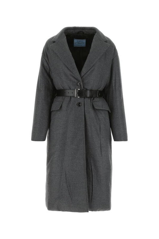 Prada Woman Grey Cashmere Blend Padded Coat