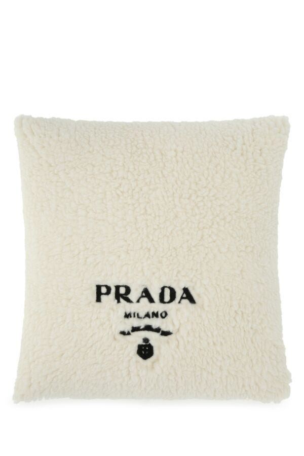 Prada Unisex Ivory Eco Fur Pillow