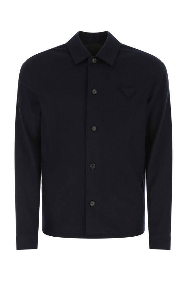 Prada Man Navy Blue Wool And Cashmere Shirt