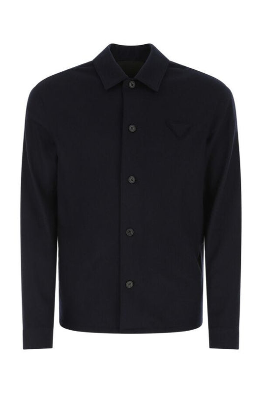 Prada Man Navy Blue Wool And Cashmere Shirt