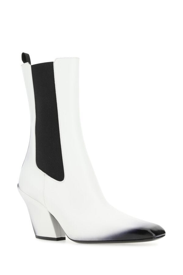 Prada Woman White Leather Ankle Boots