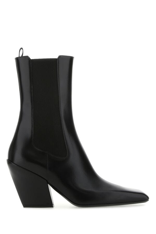 Prada Woman Black Leather Ankle Boots