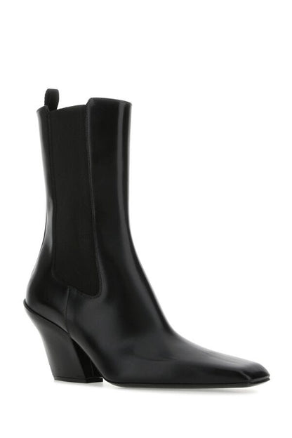 Prada Woman Black Leather Ankle Boots