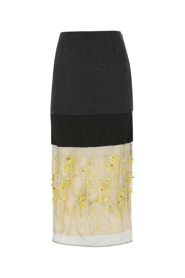 Prada Woman Multicolor Wool And Mesh Skirt