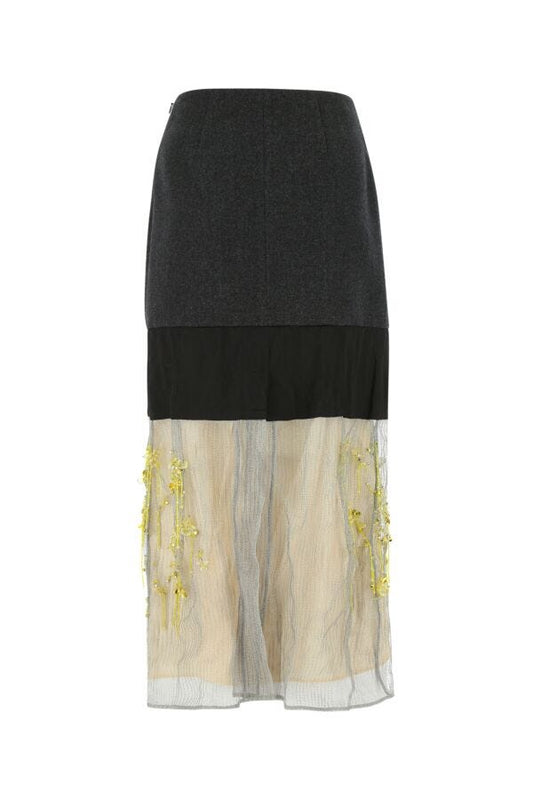 Prada Woman Multicolor Wool And Mesh Skirt