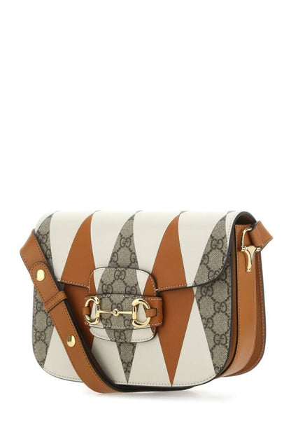 Gucci Woman Printed Gg Supreme And Leather Horsebit 1955 Shoulder Bag