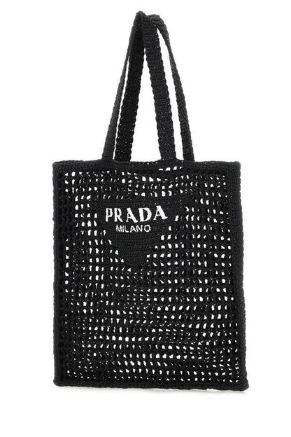 Prada Man Black Raffia Shopping Bag