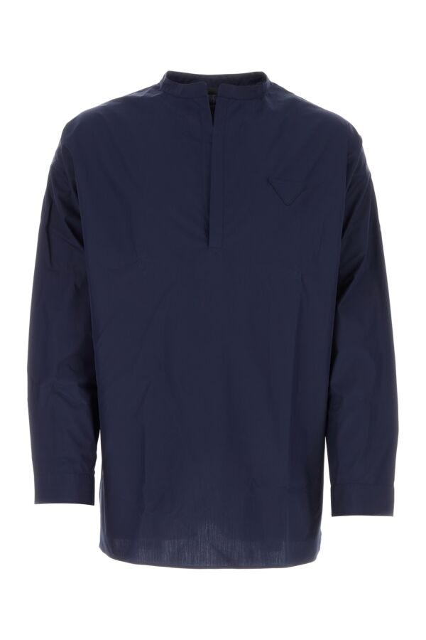 Prada Man Navy Blue Poplin Oversize Shirt