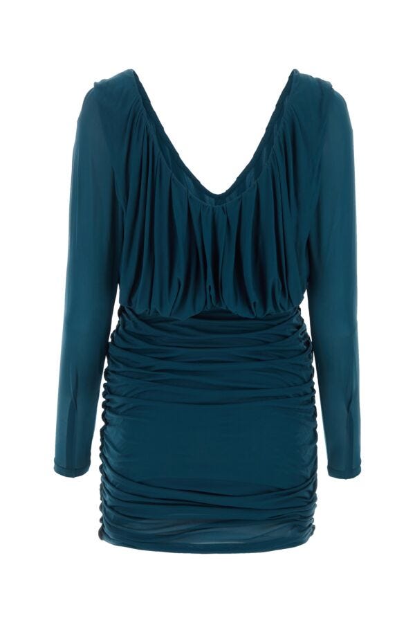 Saint Laurent Woman Teal Green Jersey Mini Dress