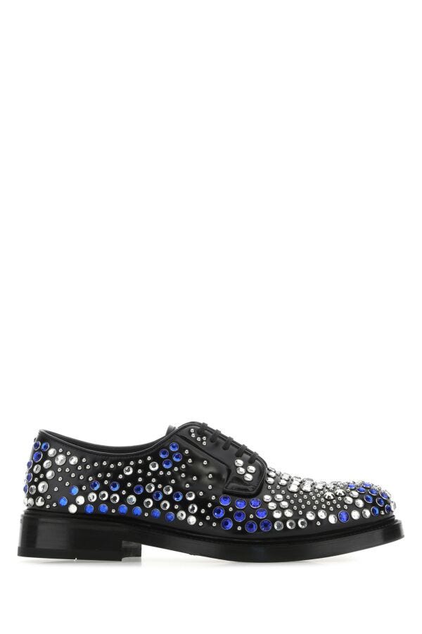 Prada Man Embellished Leather Lace-Up Shoes