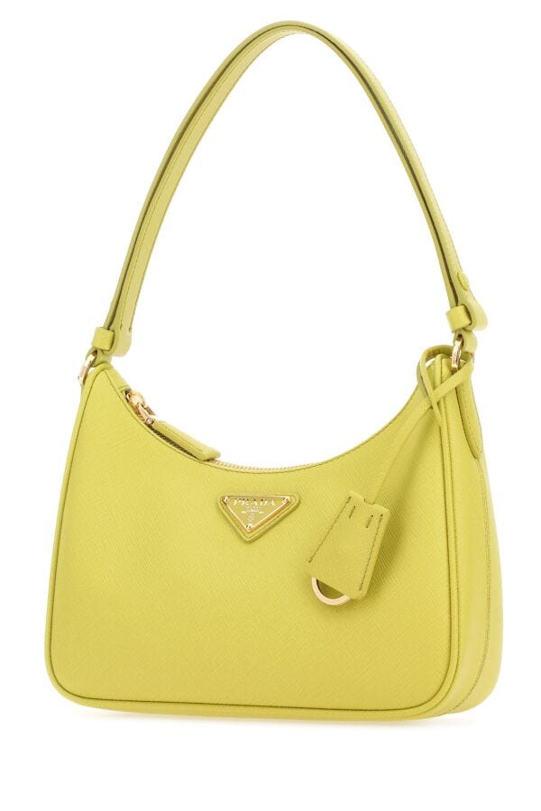 Prada Woman Acid Green Leather Mini Prada Re-Edition Shoulder Bag