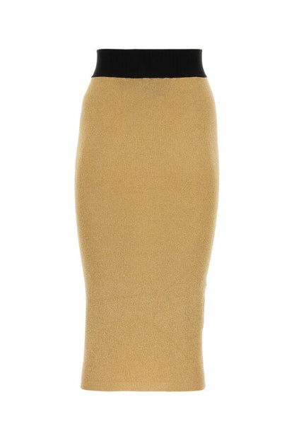 Prada Woman Gold Blend Viscose Stretch Skirt