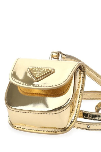 Prada Woman Gold Leather Air Pods Case