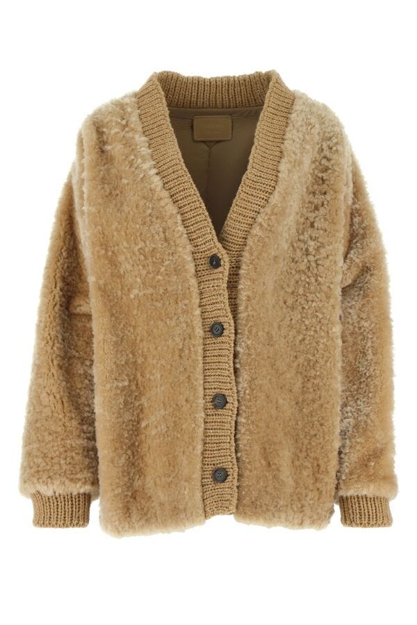 Prada Woman Camel Wool Blend Cardigan