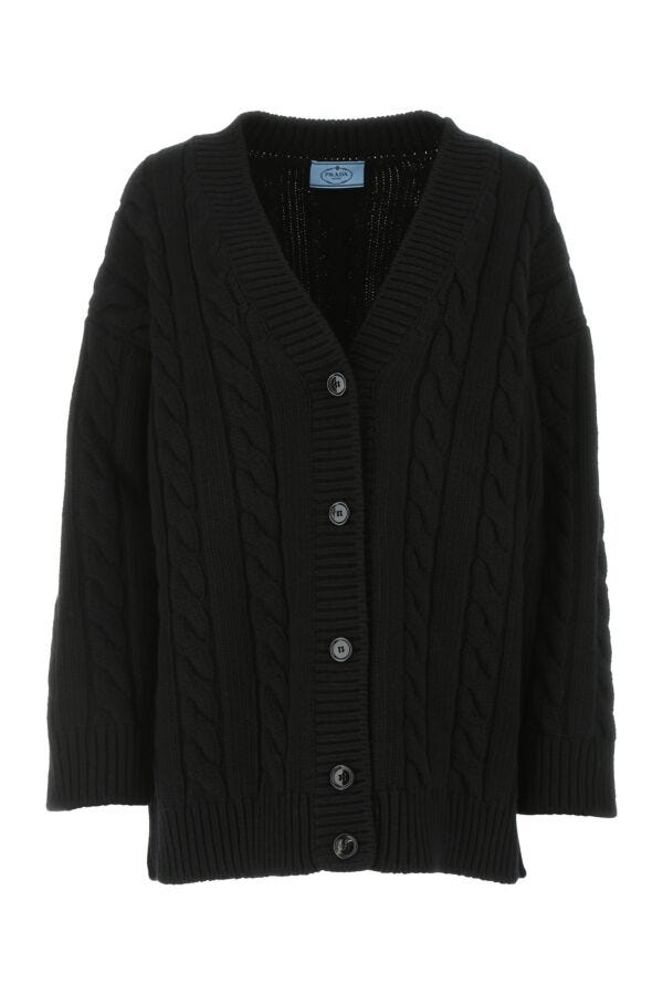 Prada Woman Black Wool Blend Oversize Cardigan