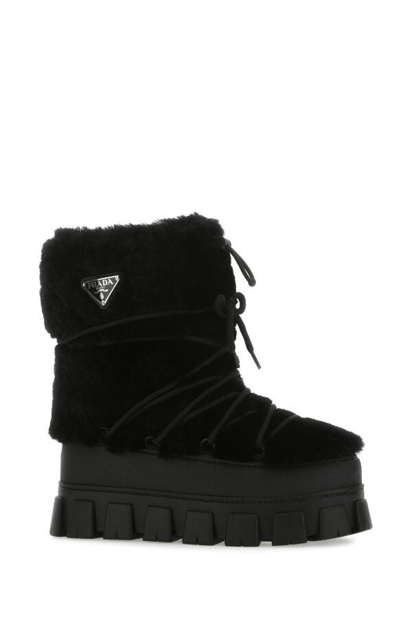 Prada Man Black Shearling And Rubber Ankle Boots