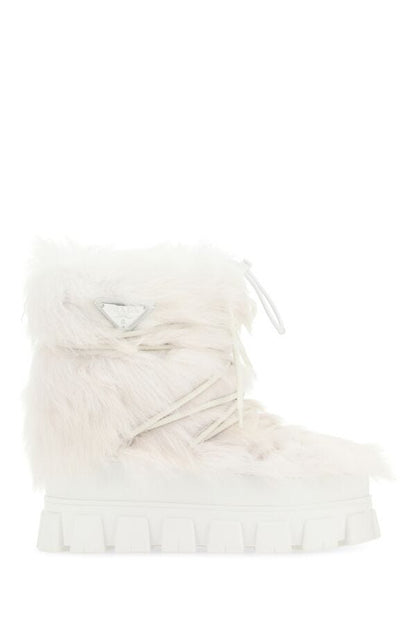 Prada Woman White Shearling Ankle Boots