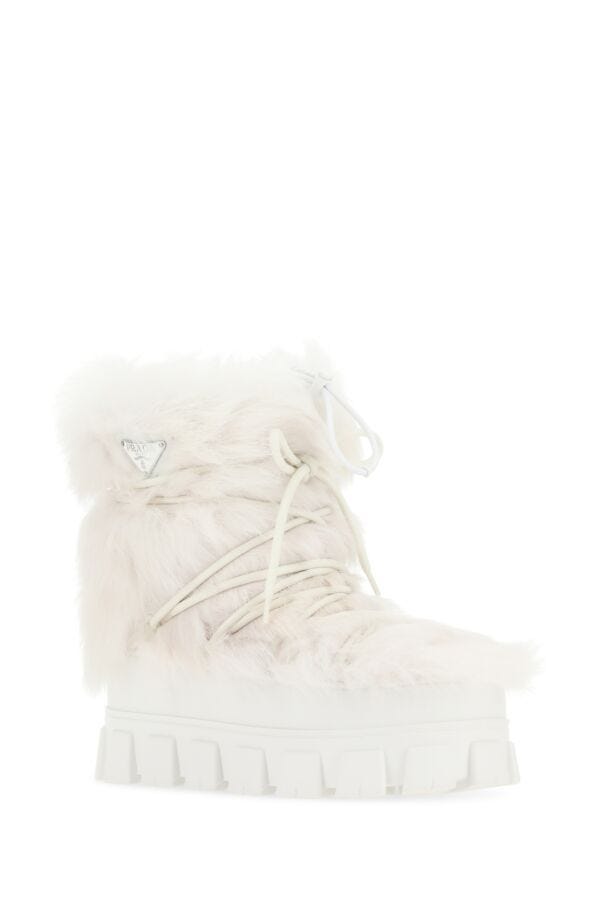 Prada Woman White Shearling Ankle Boots