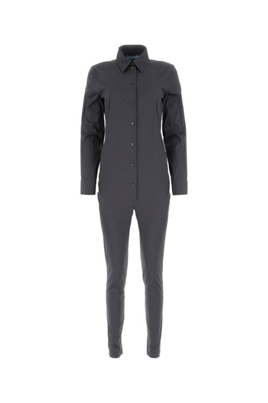 Prada Woman Graphite Stretch Poplin Jumpsuit