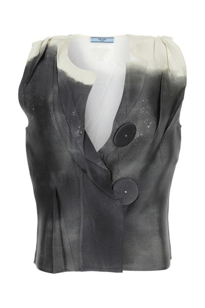 Prada Woman Two-Tone Satin Top