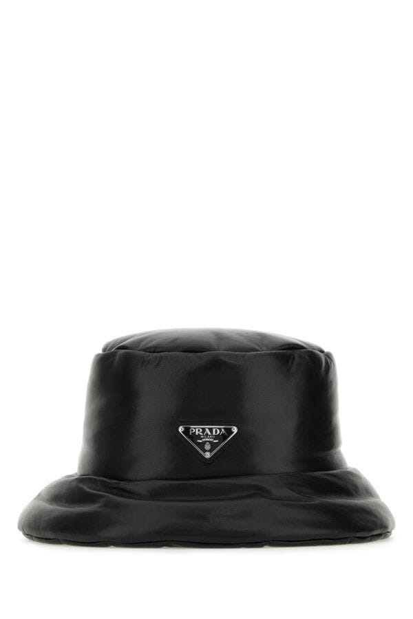 Prada Woman Black Nappa Leather Padded Hat