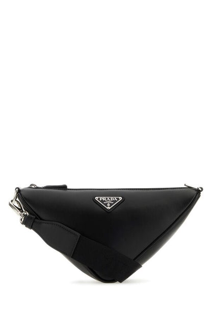 Prada Man Black Leather Triangle Crossbody Bag