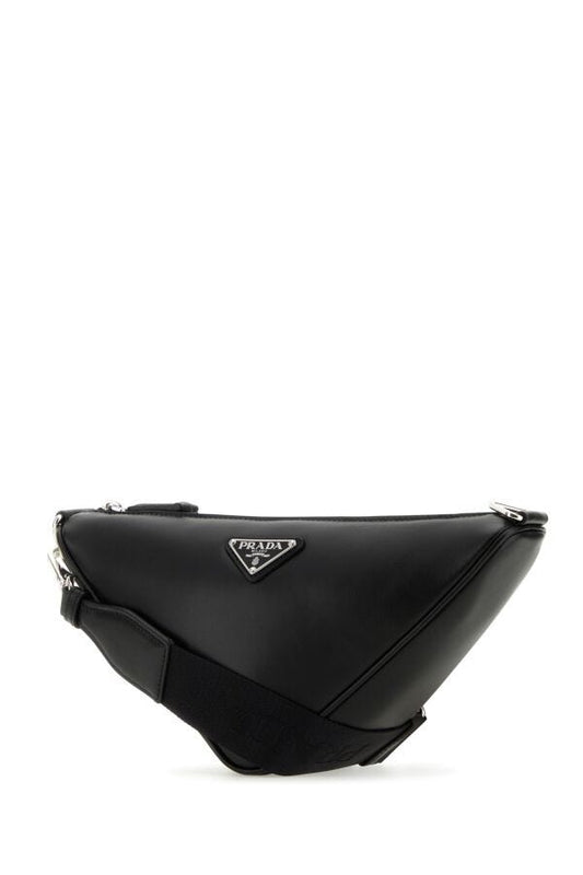 Prada Man Black Leather Triangle Crossbody Bag