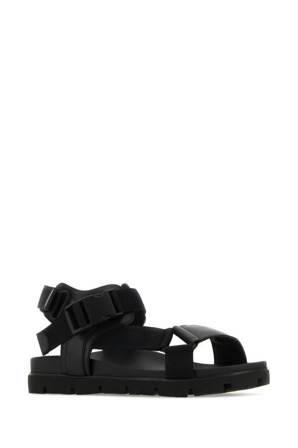 Prada Man Black Nylon And Leather Sandals