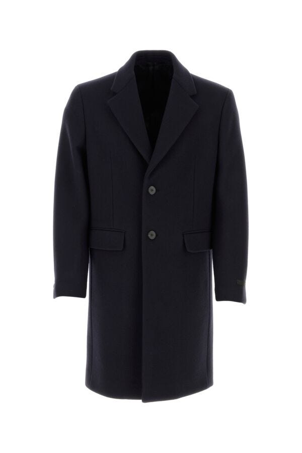 Prada Man Navy Blue Wool Blend Coat