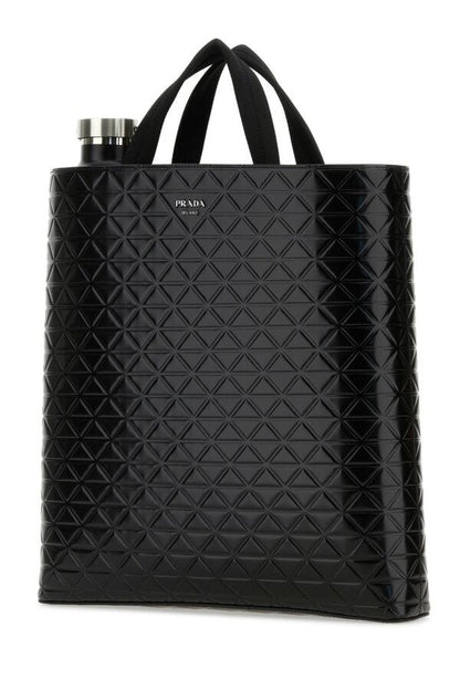 Prada Man Black Leather Shopping Bag