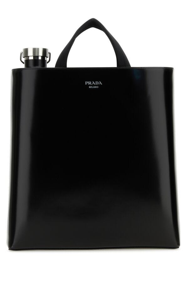 Prada Man Black Leather Shopping Bag