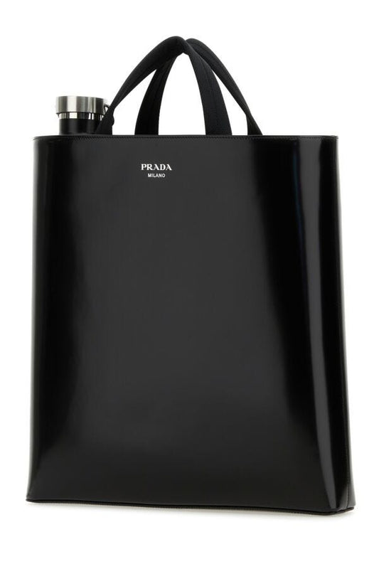 Prada Man Black Leather Shopping Bag