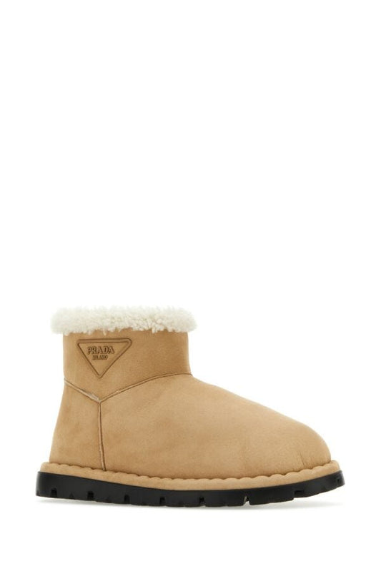 Prada Woman Beige Suede Ankle Boots