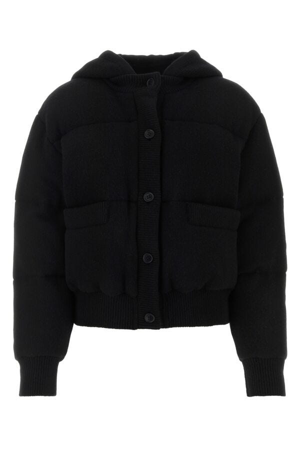 Prada Woman Black Stretch Wool Blend Padded Jacket