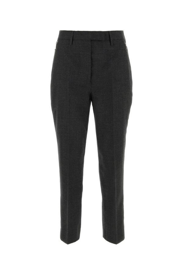 Prada Woman Melange Graphite Wool Pant