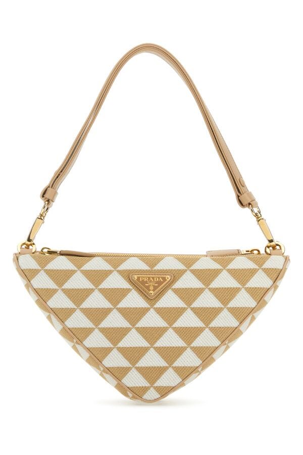 Prada Woman Multicolor Leather And Fabric Triangle Double Shou