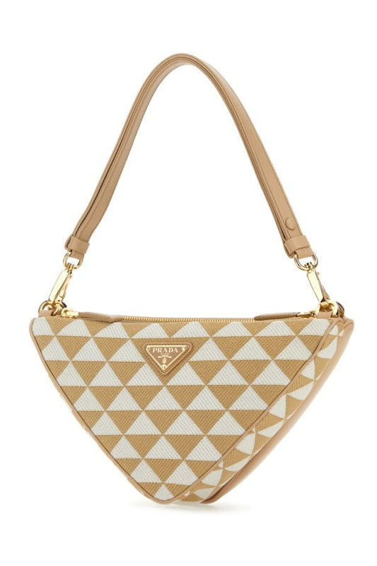 Prada Woman Multicolor Leather And Fabric Triangle Double Shou